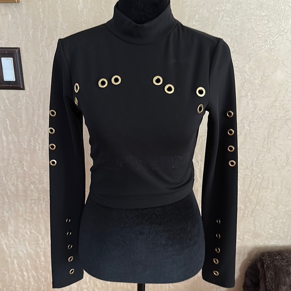 Dance & Marvel Tops Dance And Marvel Black Top With Gold Rivets